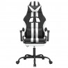 Silla gaming con reposapiés cuero sintético negro blanco 3