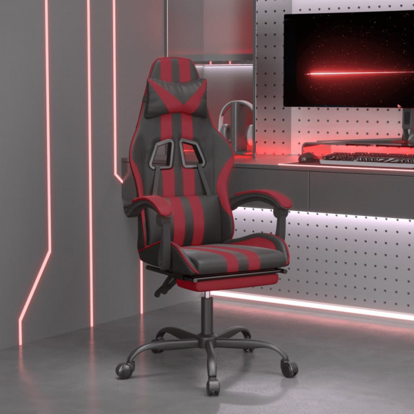 Silla gaming con reposapiés cuero sintético negro rojo tinto D