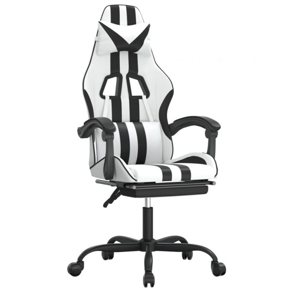 Silla gaming con reposapiés cuero sintético blanco negro M 2
