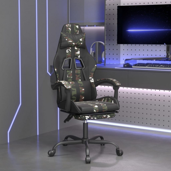 Silla gaming con reposapiés cuero sintético negro camuflaje D