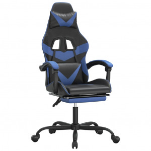 Cadeira gaming c/ apoio para pés couro artificial preto e azul H
