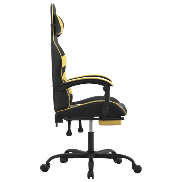 Silla gaming con reposapiés cuero sintético negro dorado M 4