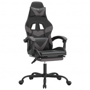 Silla gaming con reposapiés cuero sintético negro gris H
