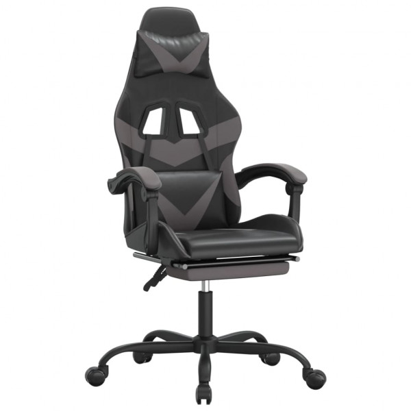 Silla gaming con reposapiés cuero sintético negro gris M 2