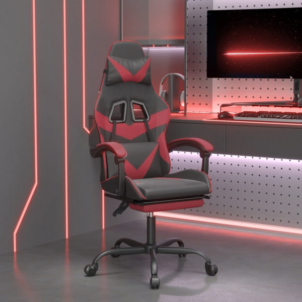 Silla gaming con reposapiés cuero sintético negro rojo tinto D