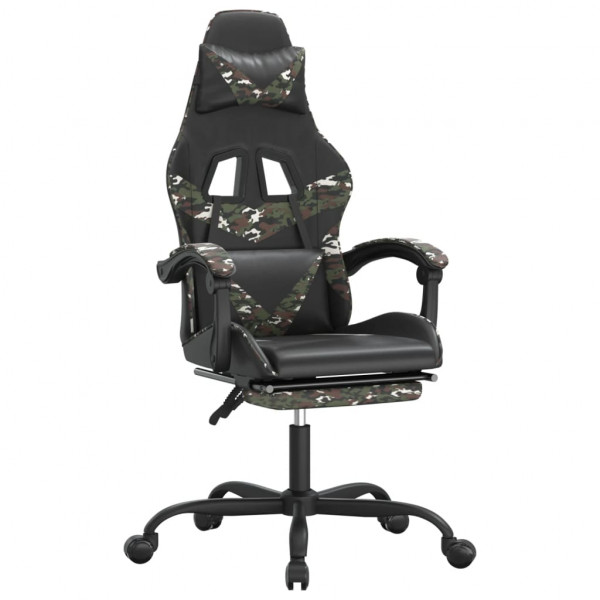 Silla gaming con reposapiés cuero sintético negro camuflaje M 2