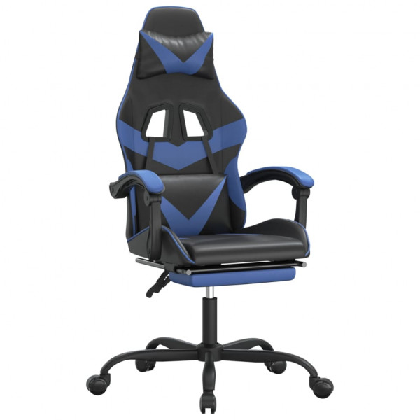 Silla gaming giratoria y reposapiés cuero sintético negro azul M 2