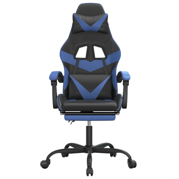 Silla gaming giratoria y reposapiés cuero sintético negro azul M 3