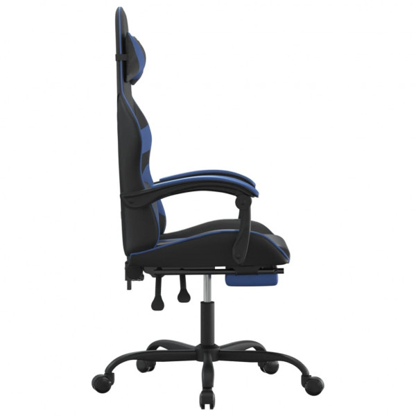 Silla gaming giratoria y reposapiés cuero sintético negro azul M 4