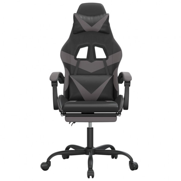 Silla gaming giratoria y reposapiés cuero sintético negro gris M 3