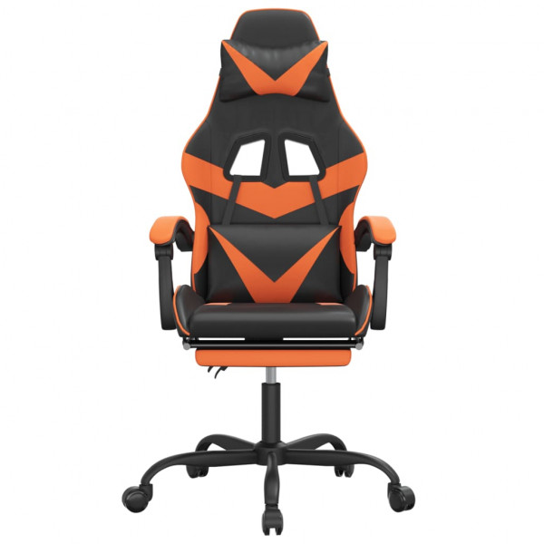 Silla gaming giratoria reposapiés cuero sintético negro naranja M 3