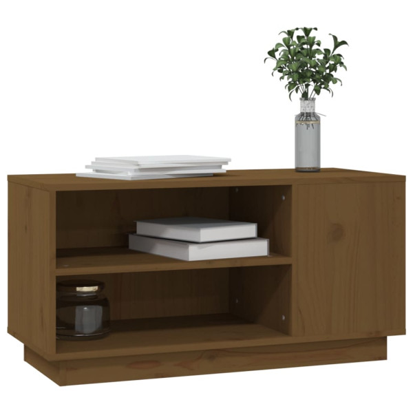Mueble de TV madera maciza de pino marrón miel 80x35x40.5 cm M 4