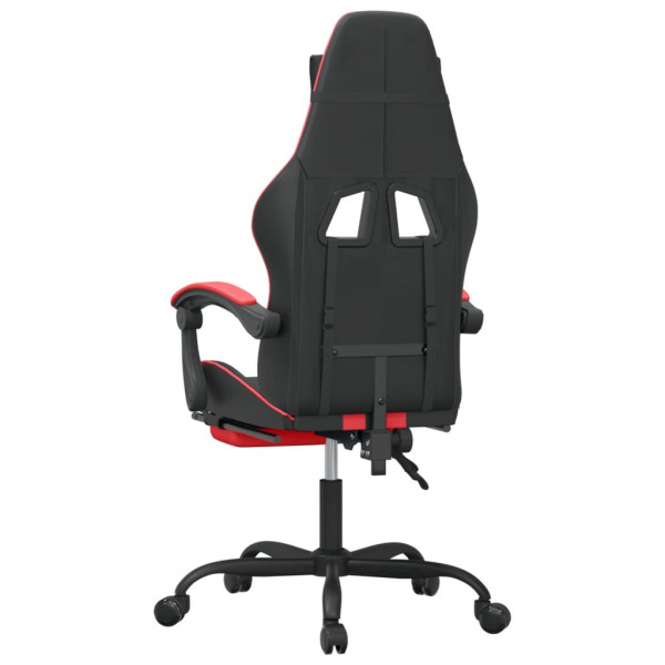 Silla gaming giratoria y reposapiés cuero sintético negro rojo M 5