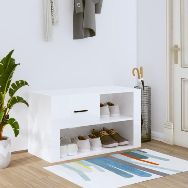 Mueble zapatero madera contrachapada blanco brillo 80x35x45 cm D
