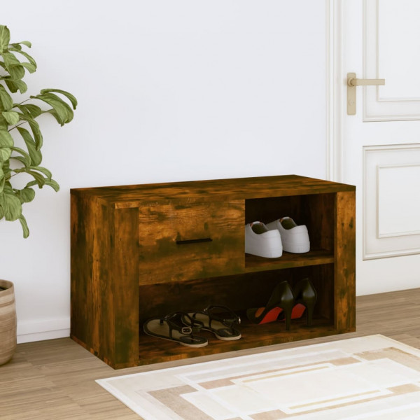 Mueble zapatero madera contrachapada roble ahumado 80x35x45 cm M 3