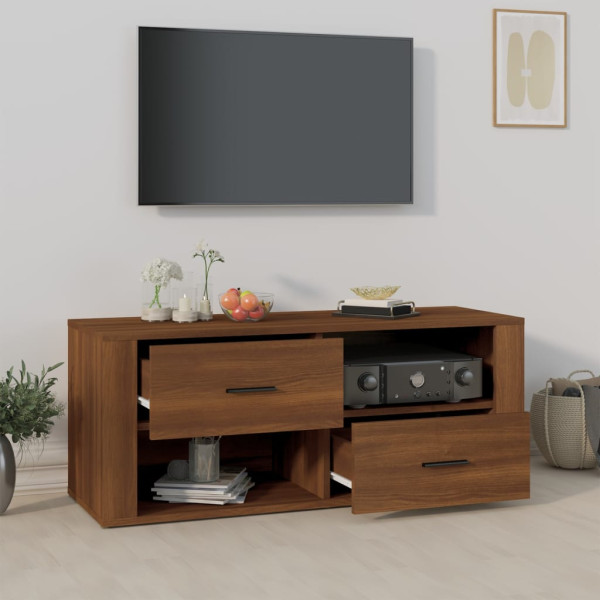 Mueble TV madera contrachapada color marrón roble 100x35x40 cm M 3