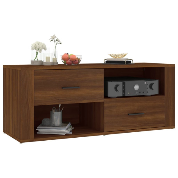 Mueble TV madera contrachapada color marrón roble 100x35x40 cm M 4