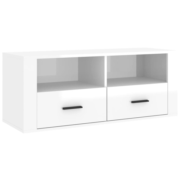 Mueble de TV madera contrachapada blanco brillo 100x35x40 cm M 2