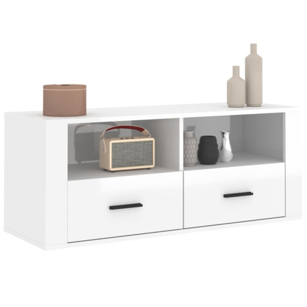 Mueble de TV madera contrachapada blanco brillo 100x35x40 cm M 4
