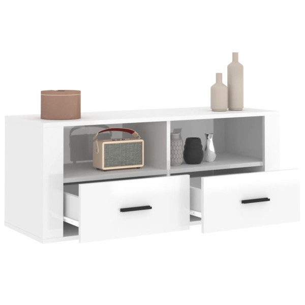 Mueble de TV madera contrachapada blanco brillo 100x35x40 cm M 5