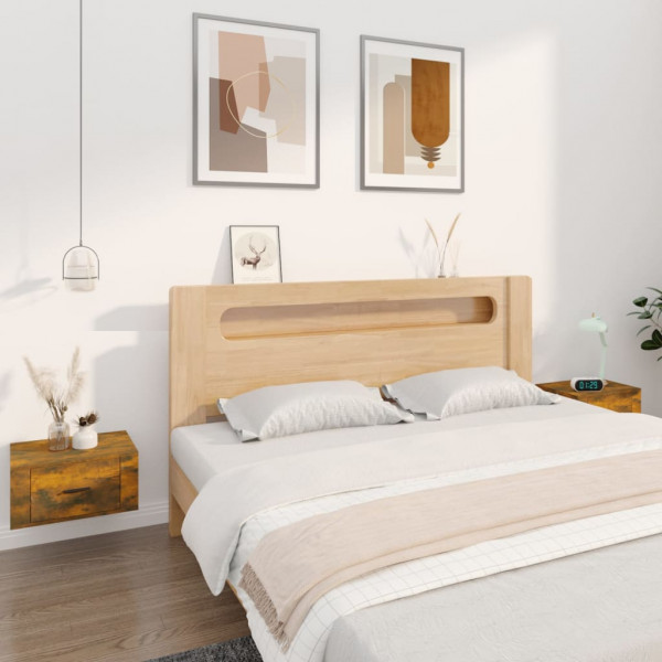 Mesitas de noche de pared 2 uds color roble ahumado 50x36x25 cm D