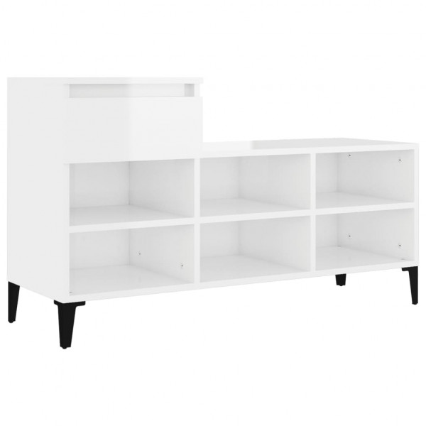 Mueble zapatero madera contrachapada blanco brillo 102x36x60 cm M 2