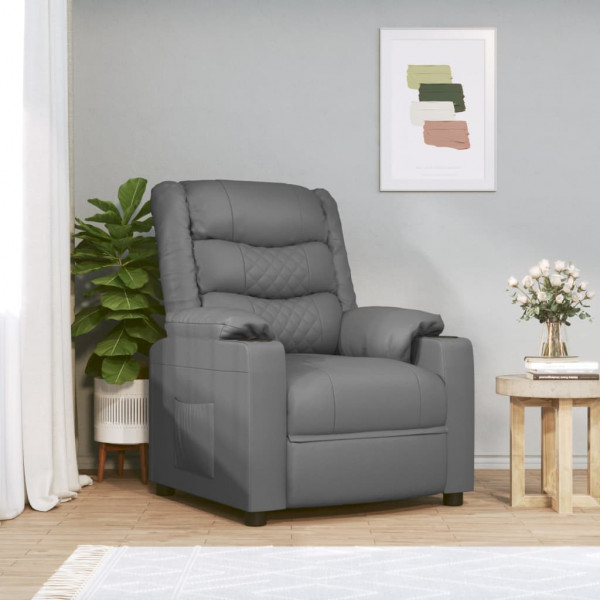 Sillón reclinable eléctrico de cuero sintético gris D