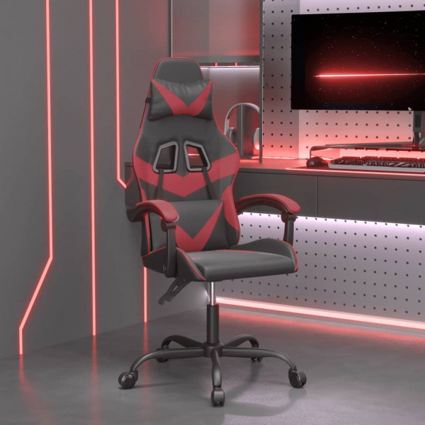 Silla gaming giratoria cuero sintético negro y rojo vino tinto D