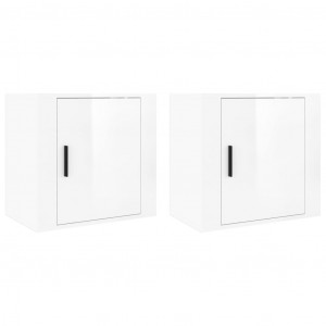 Mesitas de noche de pared 2 uds blanco brillante 50x30x47 cm H