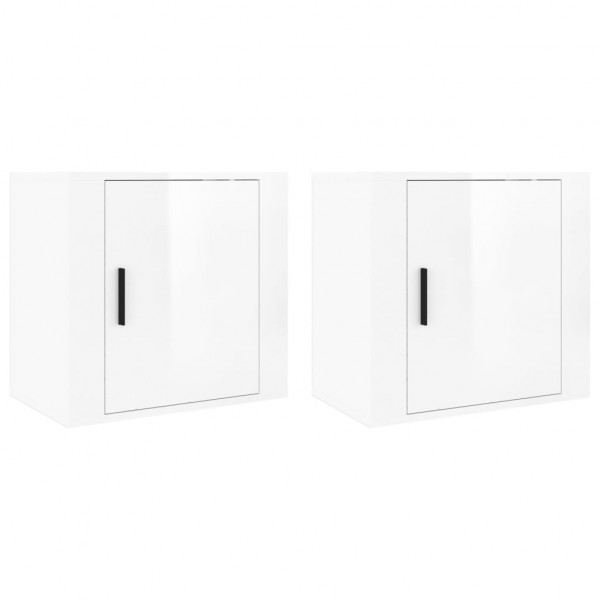 Mesitas de noche de pared 2 uds blanco brillante 50x30x47 cm M 2