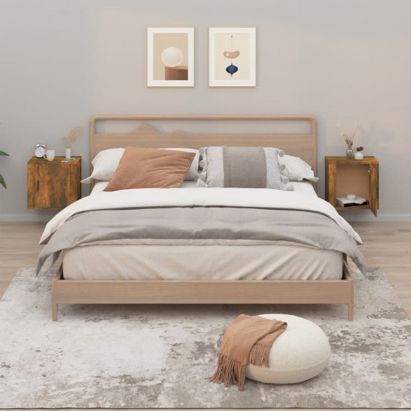 Mesitas de noche de pared 2 uds color roble ahumado 50x30x47 cm D