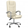 Silla de oficina reclinable masaje cuero sintético color crema 2