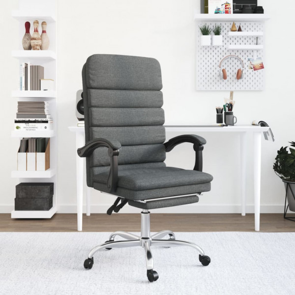 Silla de oficina reclinable con masaje de tela gris oscuro D