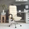 Silla de oficina reclinable masaje cuero sintético color crema 1