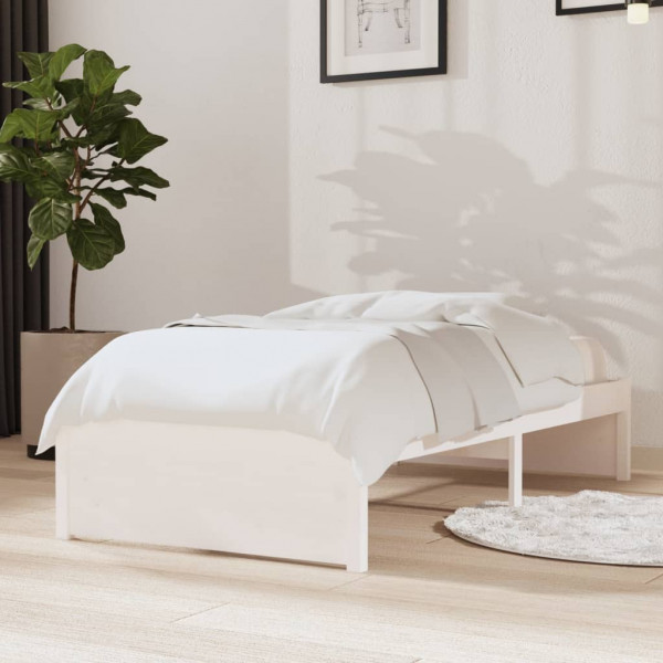Estructura de cama individual madera maciza blanca 75x190 cm D