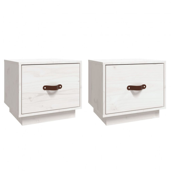 Mesas de cabeceira 2 pcs 40x34x35 cm pinho maciço branco M 2