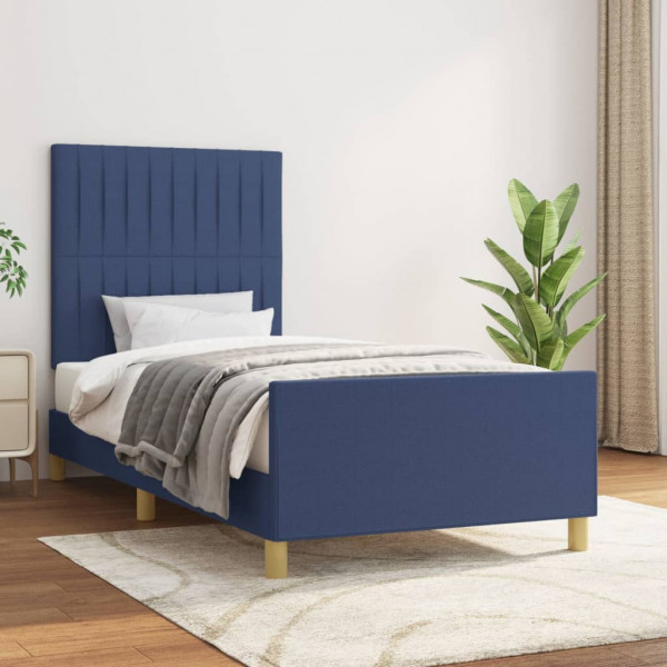 Estructura de cama con cabecero de tela azul 100x200 cm D