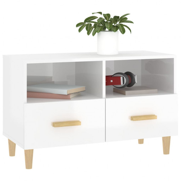 Mueble de TV madera contrachapada blanco brillo 80x36x50 cm M 4