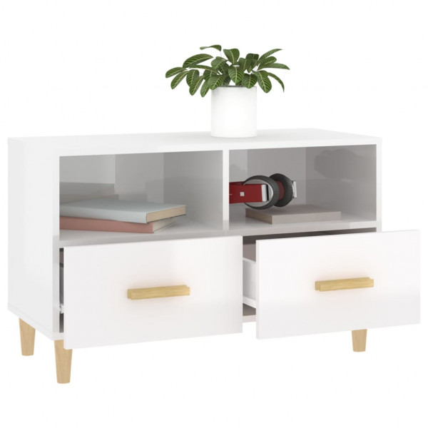 Mueble de TV madera contrachapada blanco brillo 80x36x50 cm M 5