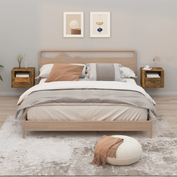 Mesitas de noche de pared 2 uds roble ahumado 50x36x40 cm D