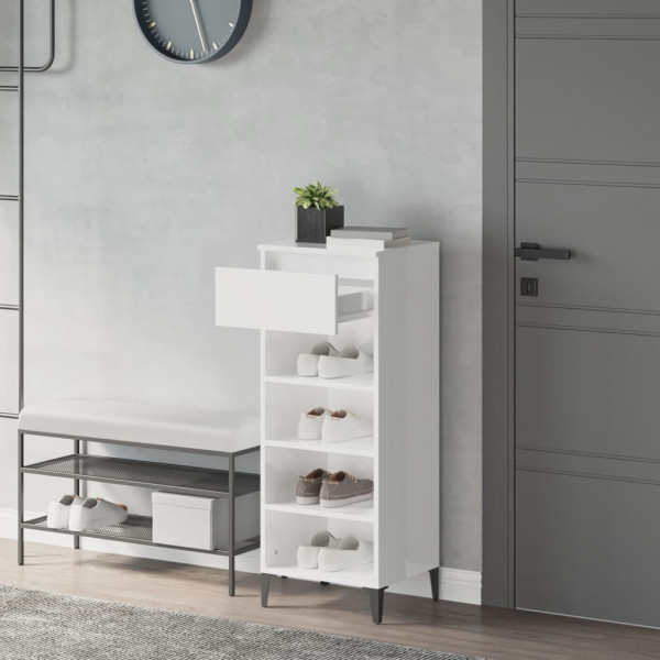 Mueble zapatero madera contrachapada blanco brillo 40x36x105 cm M 3