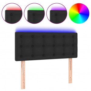 Cabeceira de cama c/ LED couro artificial 80x5x78/88 cm preto H