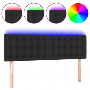 Cabeceira de cama c/ LED couro artificial 144x5x78/88 cm preto H