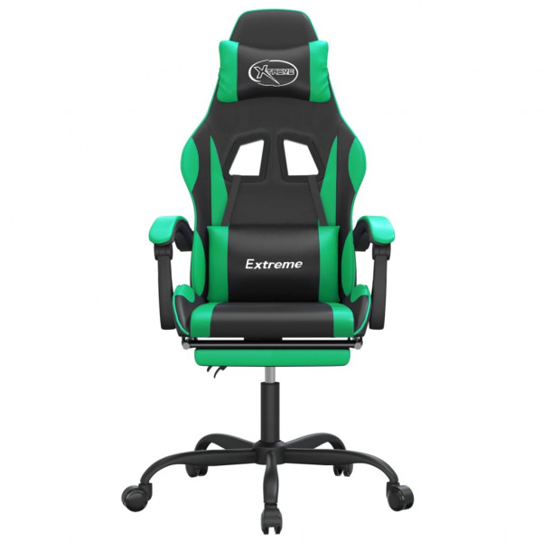 Cadeira gamer com apoio para pés em couro sintético preto verde M 3