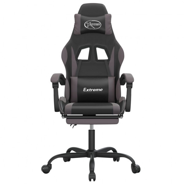 Silla gaming con reposapiés cuero sintético negro gris M 3