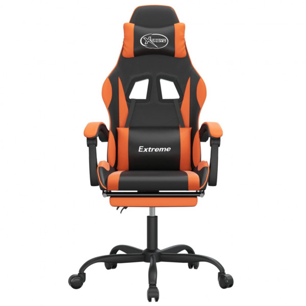 Silla gaming con reposapiés cuero sintético negro naranja M 3
