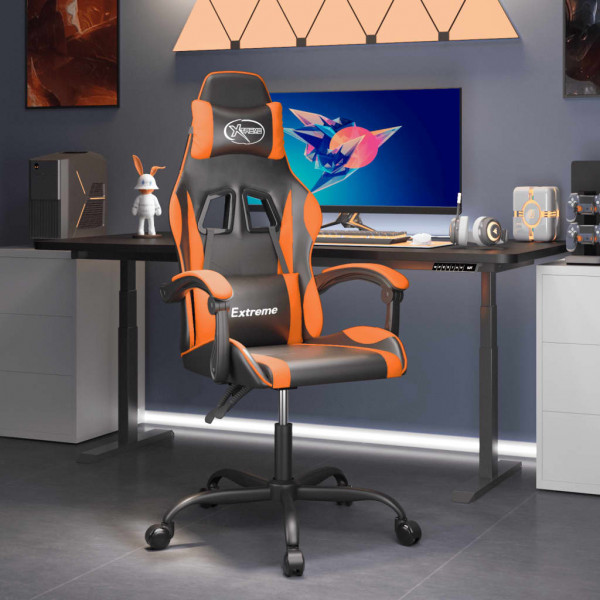 Silla gaming giratoria cuero sintético negro y naranja D