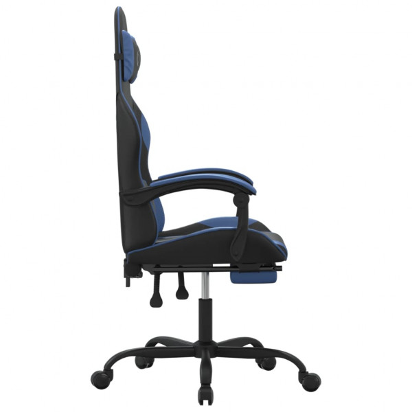 Silla gaming giratoria y reposapiés cuero sintético negro azul M 4