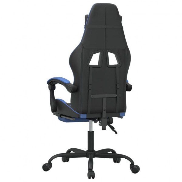 Silla gaming giratoria y reposapiés cuero sintético negro azul M 5