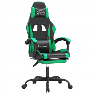 Silla gaming giratoria y reposapiés cuero sintético negro verde H